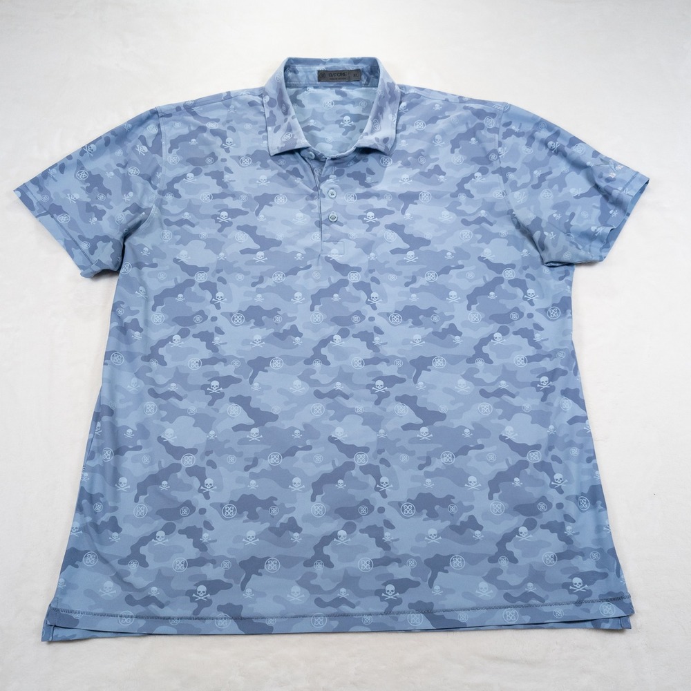 G/FORE Icon Camo Tech Jersey Polo Mens XL Blue Skull Perfomance Golf Sport